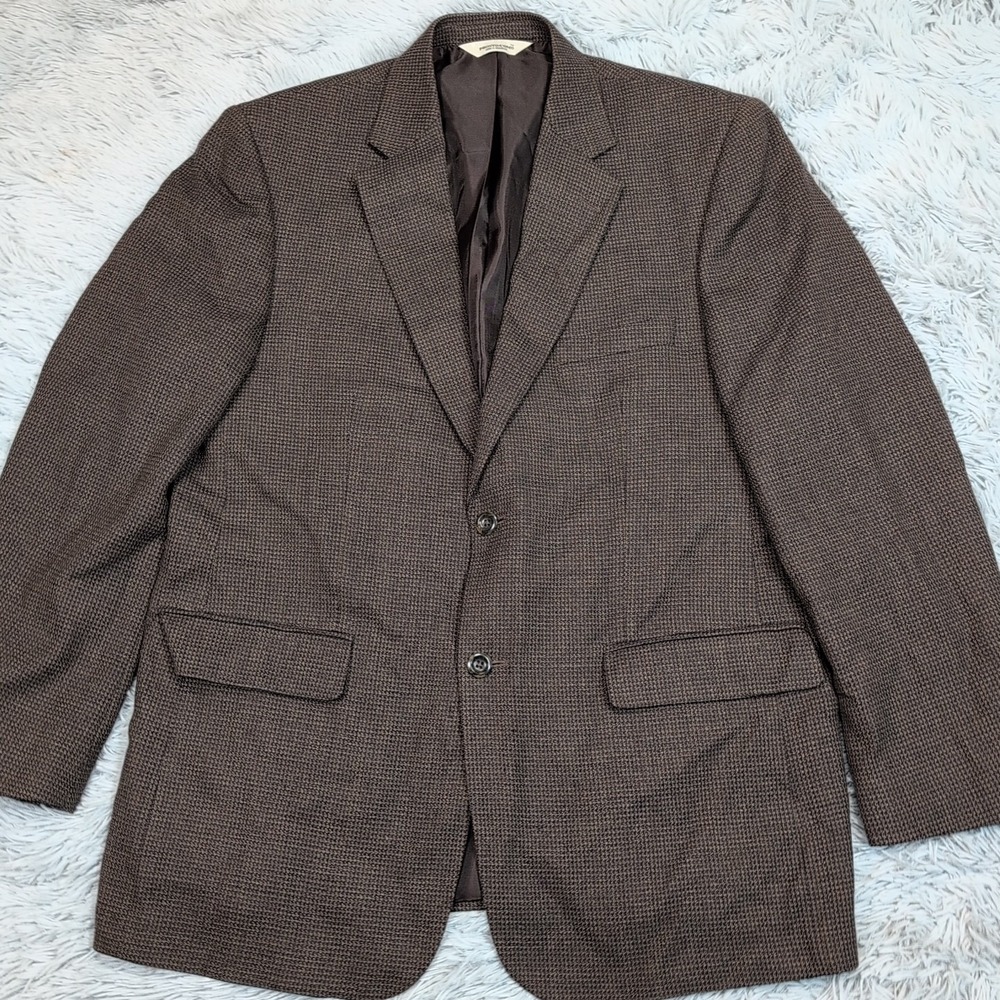 Pronto‎ Uomo Jacket Mens 42R Brown Suit Coat Lambs Wool Button Up Preppy Comfort